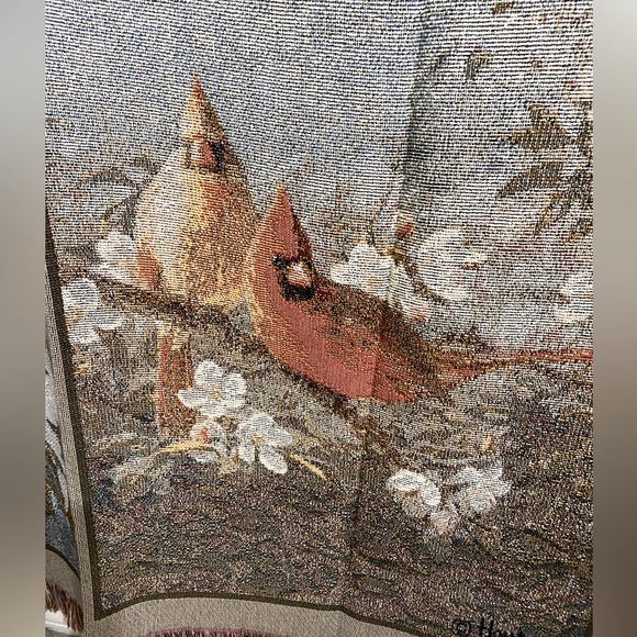 Hautman Tapestry Throw 2007 Red Cardinals Birds 4 Nature Scenes Fringe 51x68 - Picture 5 of 7
